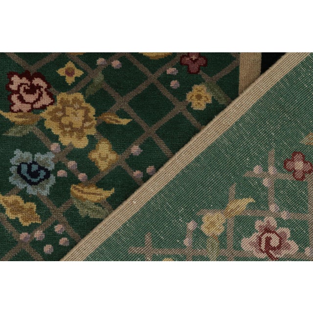 Textile 2010s Rug & Kilim’s Chinese Art Deco Style Rug in Black & Green With Floral Pattern For Sale - Image 7 of 7