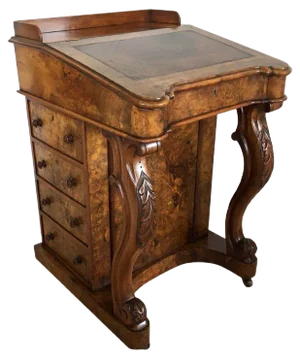 Antique Victorian Burr Walnut Freestanding Davenport
