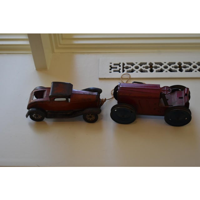Early 1900s Collectable Pressed Steel Child’s Model Tractor and Car- Set of 2 For Sale - Image 4 of 9