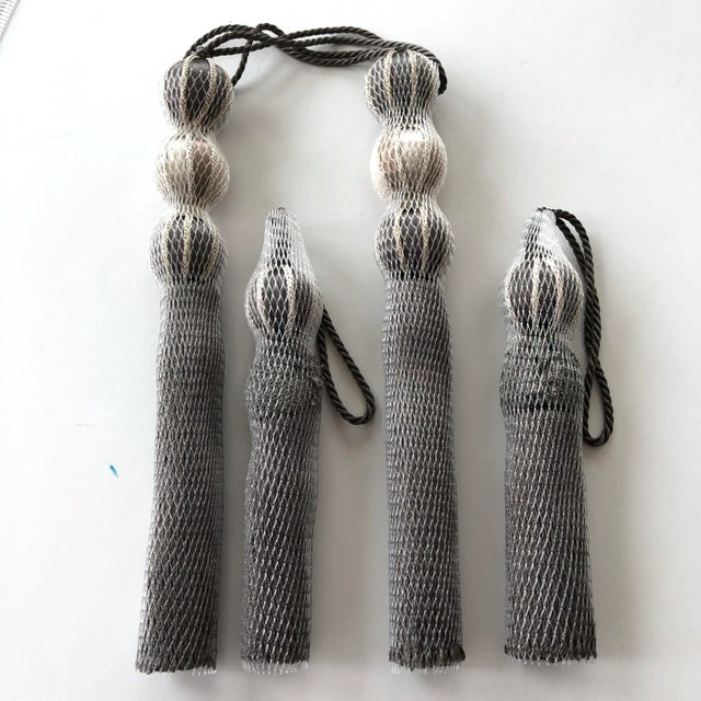 Pair of Ash Gray and Stone Colored Beaded Key Tassels - H 4.75" For Sale - Image 11 of 12