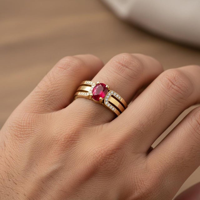 Metal Split Shank Oval Ruby Engagement Silver, Gold Ring, Size 9.5 For Sale - Image 7 of 7