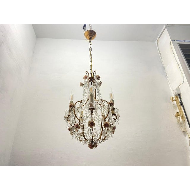 Vintage Crystal Ceramic Rose Chandelier, 1960s For Sale - Image 9 of 15