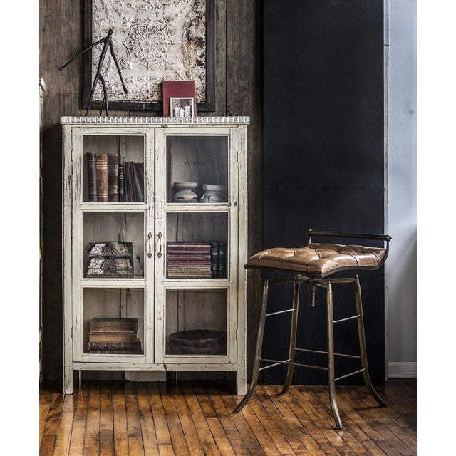 Matthew Izzo Home Seelbach Antique Brass and Tufted Leather Barstool For Sale - Image 4 of 6
