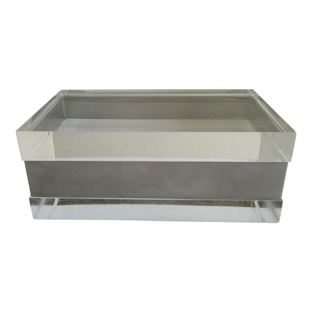 C.1970's MCM Solid Lucite & Silver Trimmed Lidded Keepsake Box -Manner of Karl Springer For Sale