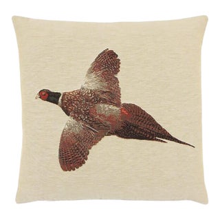 Flying Pheasant Tapestry Cushion With Feather Filler - 46x46cm (18"x18") For Sale