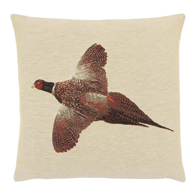 Flying Pheasant Tapestry Cushion With Feather Filler - 46x46cm (18"x18") For Sale