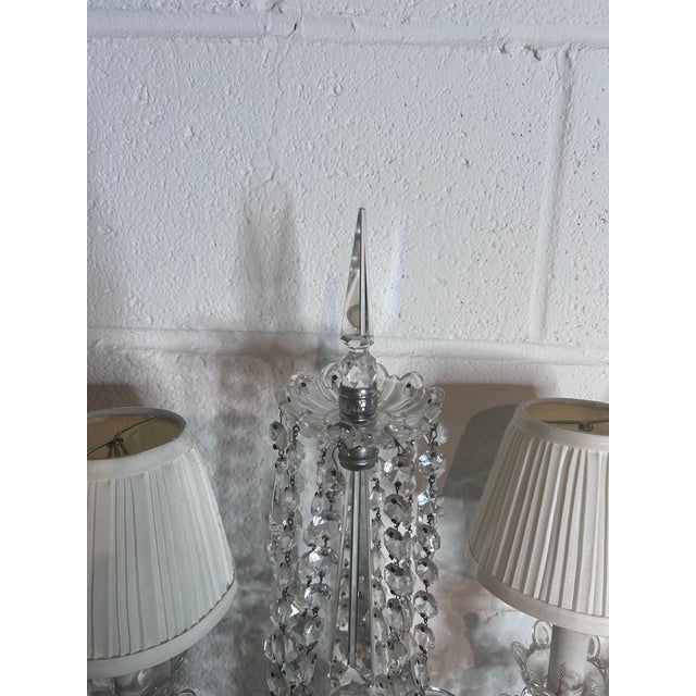 Pair of Vintage Crystal Girandoles/Chandelier Lamps For Sale - Image 4 of 12