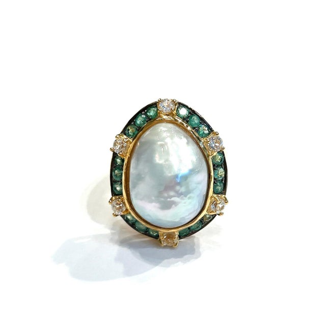 Not Yet Made - Made To Order Bochic “Orient” Emerald, Topaz & Pearl Cocktail Ring Set In 18K Gold & Silver For Sale - Image 5 of 12