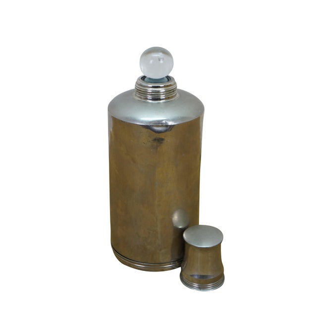 Art Deco Vintage Art Deco Silverplate Whisky Cocktail Flask Bottle Glass Stopper 8" For Sale - Image 3 of 15