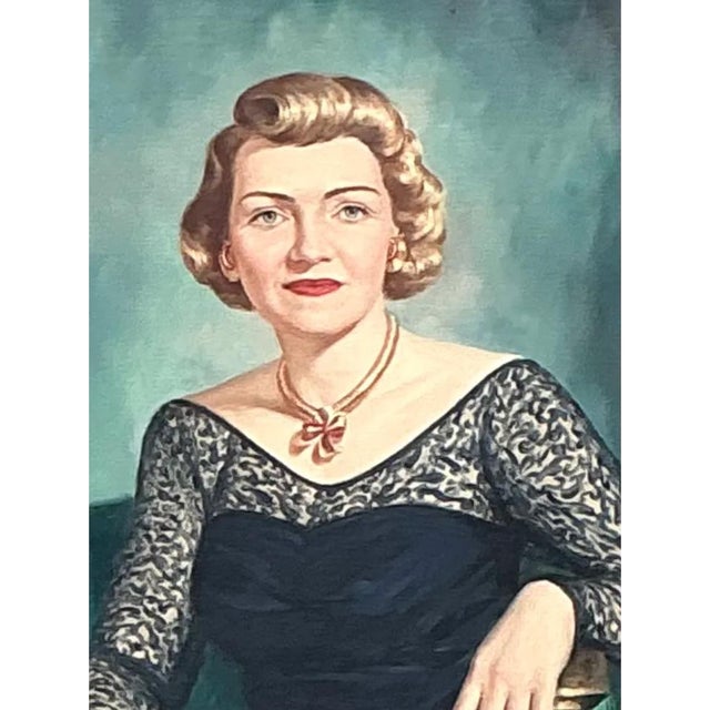 Vintage Portrait Painting on Canvas For Sale - Image 4 of 12