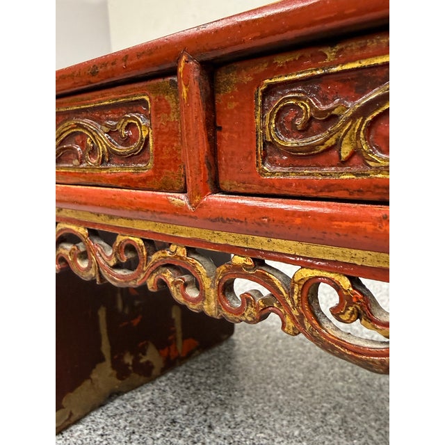 Metal Antique Chinese Red Altar Table Box For Sale - Image 7 of 12