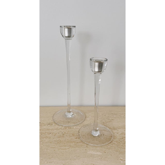 Mid-Century Modern Modern Glass Candlesticks - a Pair For Sale - Image 3 of 5