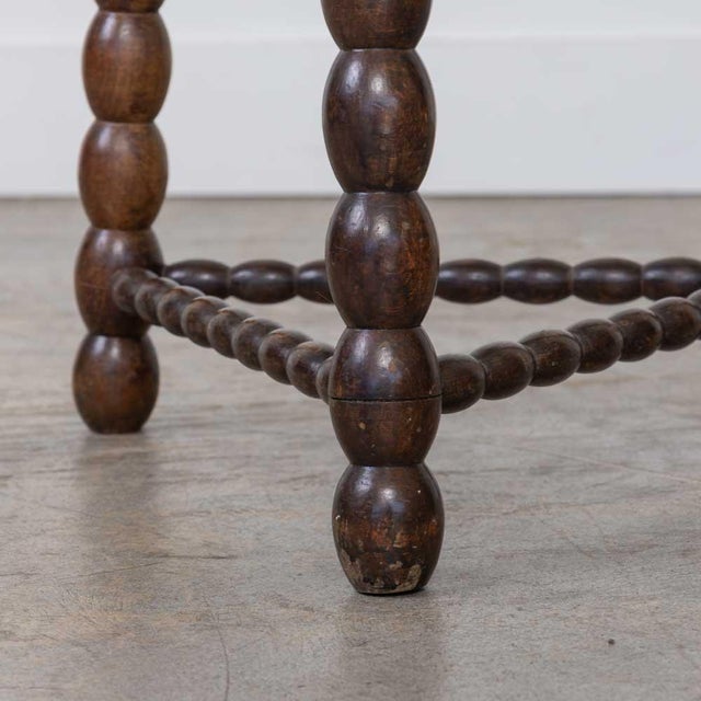 1940s Pair of French Bobbin Wood and Woven Stools For Sale - Image 9 of 10
