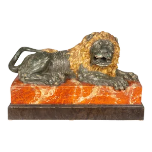 Italian Carved Wood and Painted Reclining Lion