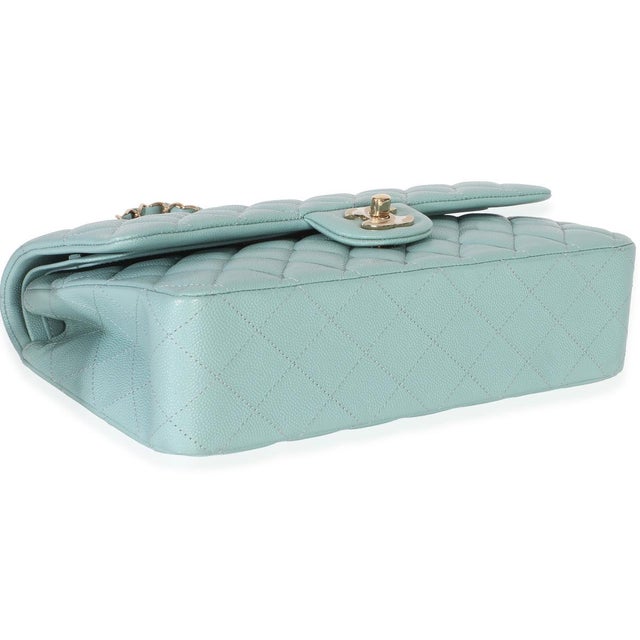 2010s Mint Quilted Caviar Medium Classic Double Flap Handbag For Sale - Image 5 of 9