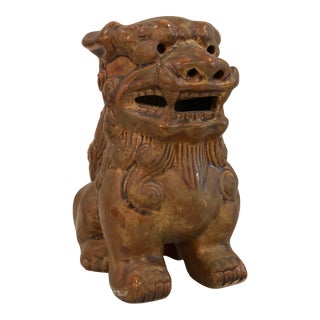 Circa 1970s Asian Ceramic Foo Dog Statue For Sale