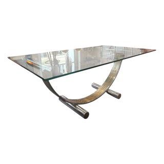 Modern Dining Table in Chrome with Brass and Glass, 1970s For Sale