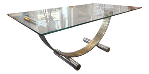 Modern Dining Table in Chrome with Brass and Glass, 1970s