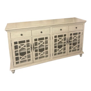 Country Chic Four-Door Lattice Sideboard in Distressed Antique White For Sale