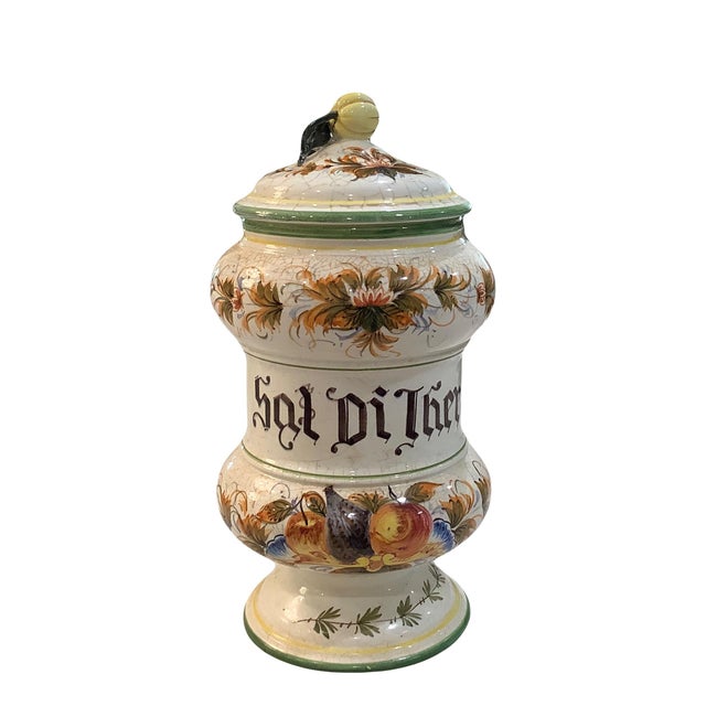 Vintage HandPainted Lidded Italian Apothecary Jar , ‘Sal Di Ther