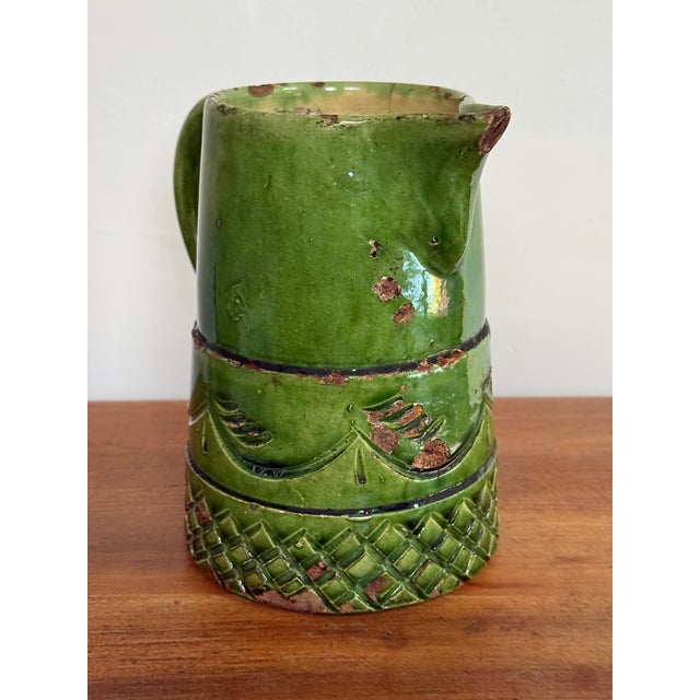 Early 20th Century Early 20th Century Rustic Green European Pitcher For Sale - Image 5 of 12
