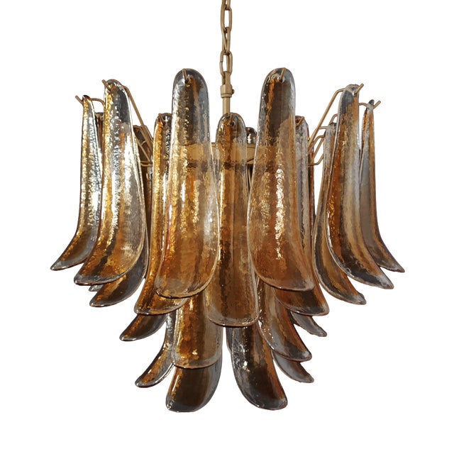 Vintage Italian Murano Chandelier with 36 Lattimo Amber Glass Petals, 1990s For Sale