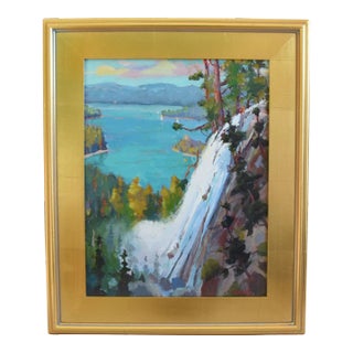 Silvio Silvestri, Listed Artist Eagle Falls Lake Tahoe California Oil Painting Including the Antiqued Gold Wood Frame For Sale
