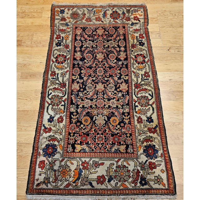 Early 20th Century Antique Persian Malayer Area Rug, Handwoven All-Over Herati Patter, Navy & Ivory, 4’ X 7’ For Sale - Image 5 of 12