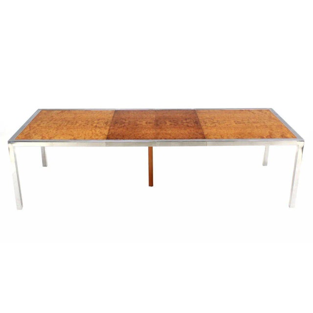Mid-Century Modern Mid-Century Modern Chrome & Burl Wood Dining Conference Table For Sale - Image 3 of 9
