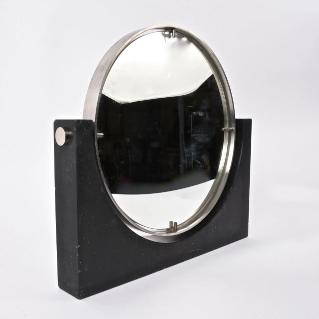 Mid-Century Modern Round Table Mirror in Black Marble & Steel For Sale - Image 6 of 17