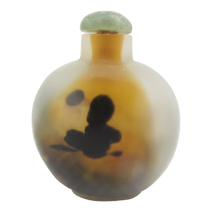 Chinese Natural Silhouette Shadow Agate Snuff Bottle With Green Stopper