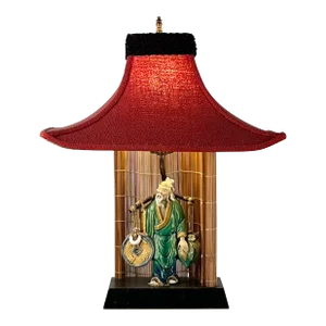 Midcentury Whimsical Chinese Figurine Ceramic Lamp