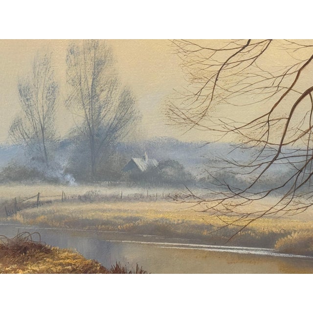 Misty Golden Yellow River Landscape with Winter Trees in the English Countryside Circa 1990 For Sale - Image 13 of 17