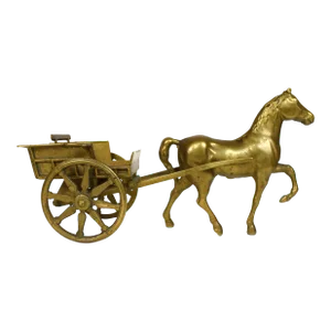 Mid 20th Century Italian Solid Brass Horse and Carriage Cart Figurine