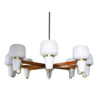 Mid-Century Danish Teak and Glass Chandelier, 1960s For Sale