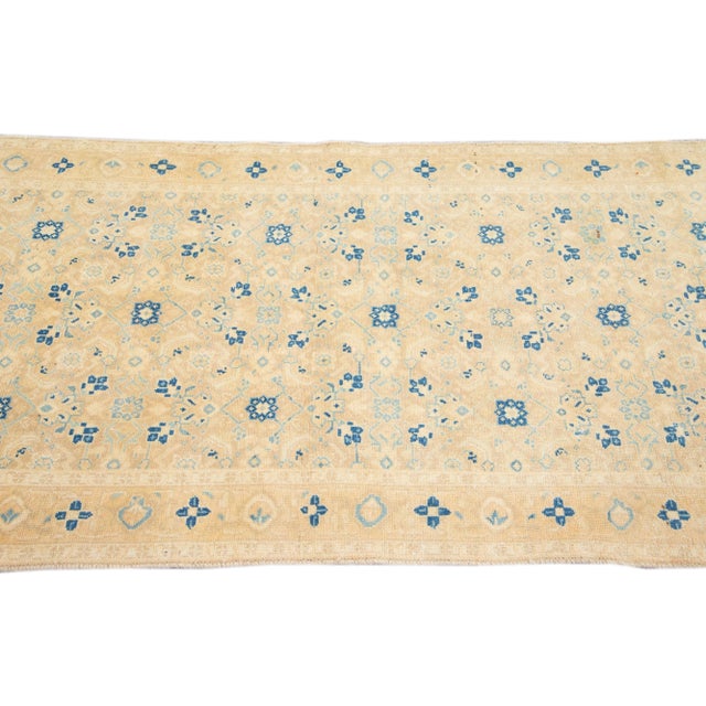 1960s 1960s Vintage Persian Distressed Handmade Floral Beige Wool Runner For Sale - Image 5 of 7