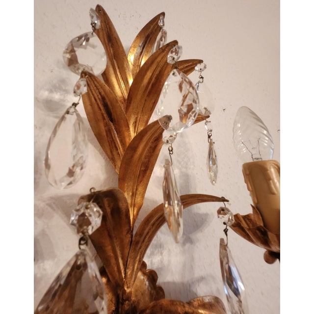 Vintage Two-Light Wall Lamp with Gold Leaf and Crystals, 1960s For Sale - Image 17 of 18