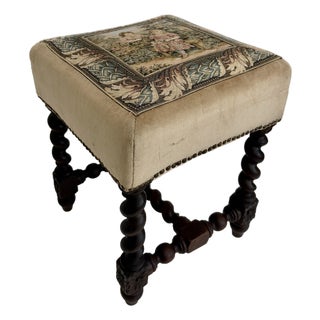 Antique French Tapestry Barley Twist Stool For Sale