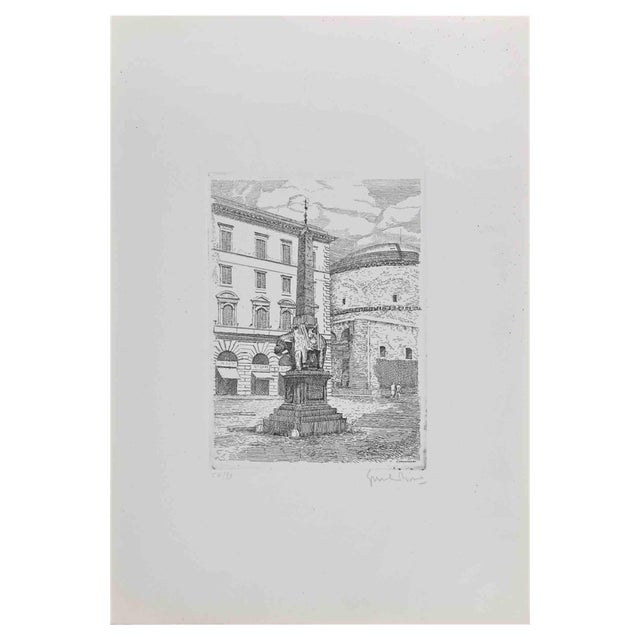 Giuseppe Malandrino, Piazza della Minerva, Rome, Etching, 1970 For Sale
