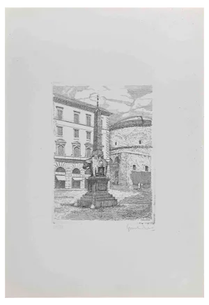 Giuseppe Malandrino, Piazza della Minerva, Rome, Etching, 1970