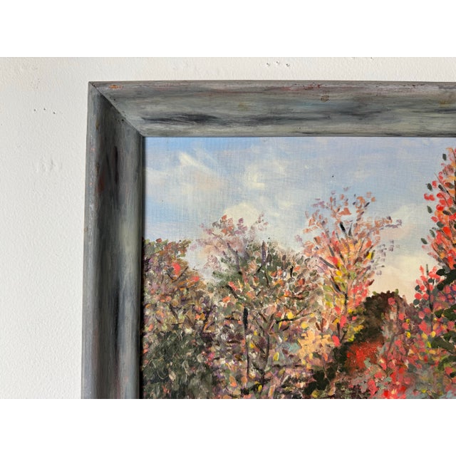 Red 1962 Verna C. Rambo " October in Georgia " Fall River Landscape Oil Painting, Framed For Sale - Image 8 of 12