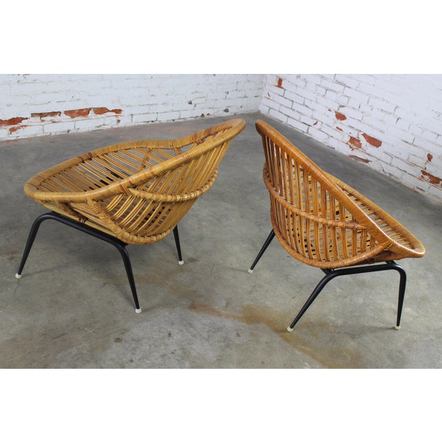 Troy Sunshade Company Mid Century Modern Rattan Wicker Basket Chairs