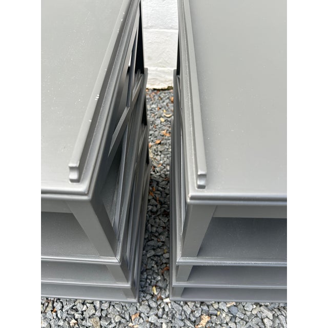 Painted Mahogany Night Stands End Tables With X Motif and Shelves For Sale - Image 4 of 15