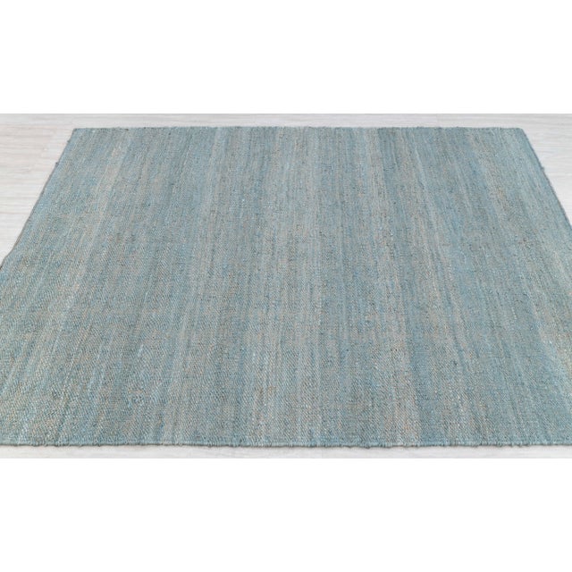 Light Blue Solid Handwoven Premium Natural Jute Yarn Flatweave Rug 6x9 Ft. For Sale - Image 9 of 12