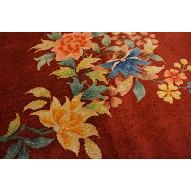 1930s Red Modernist Antique Chinese Art Deco Carpet 8'10'' X 11'4'' Knotted Wool Rug For Sale - Image 11 of 12