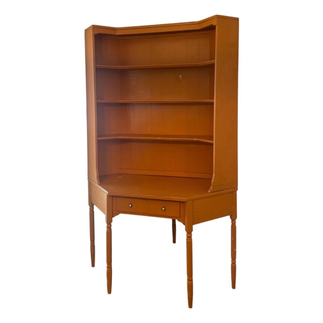 Vintage Ethan Allen American Traditional Painted Corner Desk With Bookcase Hutch For Sale