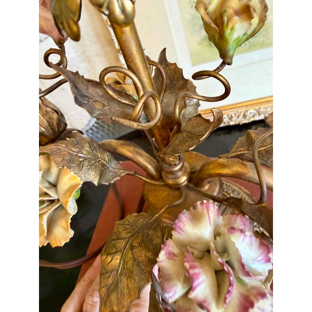 Antique French Gilt Floral Candelabra Table Lamp For Sale - Image 4 of 16