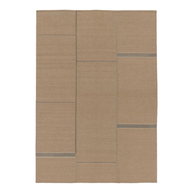 Rug & Kilim’s Contemporary Kilim With Rectangular Designs in Beige & Blue For Sale