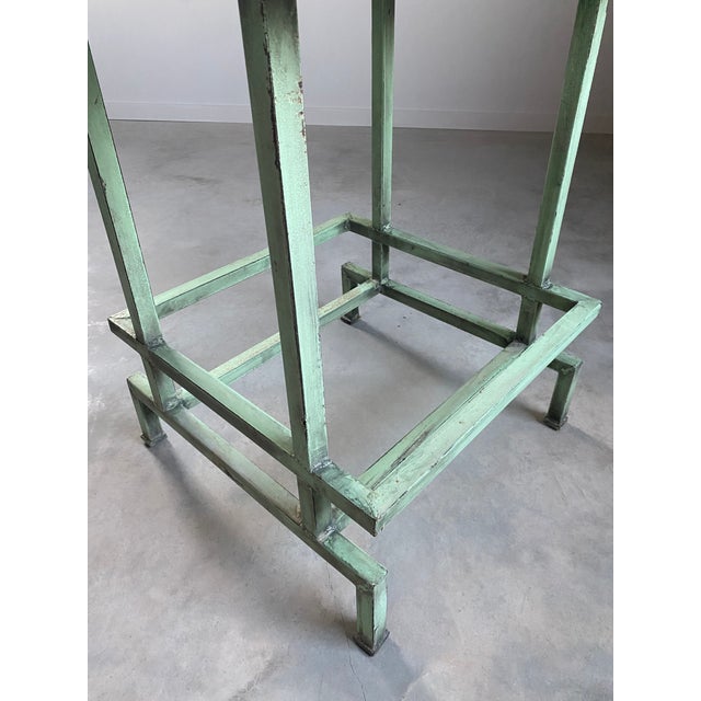 1990s Green Marble Postmodern Center Table With Teal Steel Base For Sale - Image 5 of 15