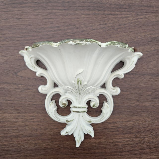 Here is a set of cream and mossy green, fleur de lis Syroco wall pockets, copyright stamped MCMLXII or 1962! Model 4446 ~...